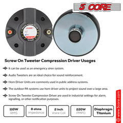 5 Core Compression Driver 3.5 Inch Tweeter Horn Throat 220W Peak Loud