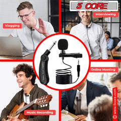 5Core Lavalier Microphone Clip On Professional Grade 3.5mm Lav Lapel