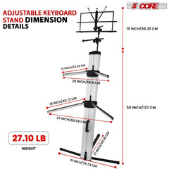 Support de clavier 5Core à 2 niveaux pour piano électrique classique réglable et robuste