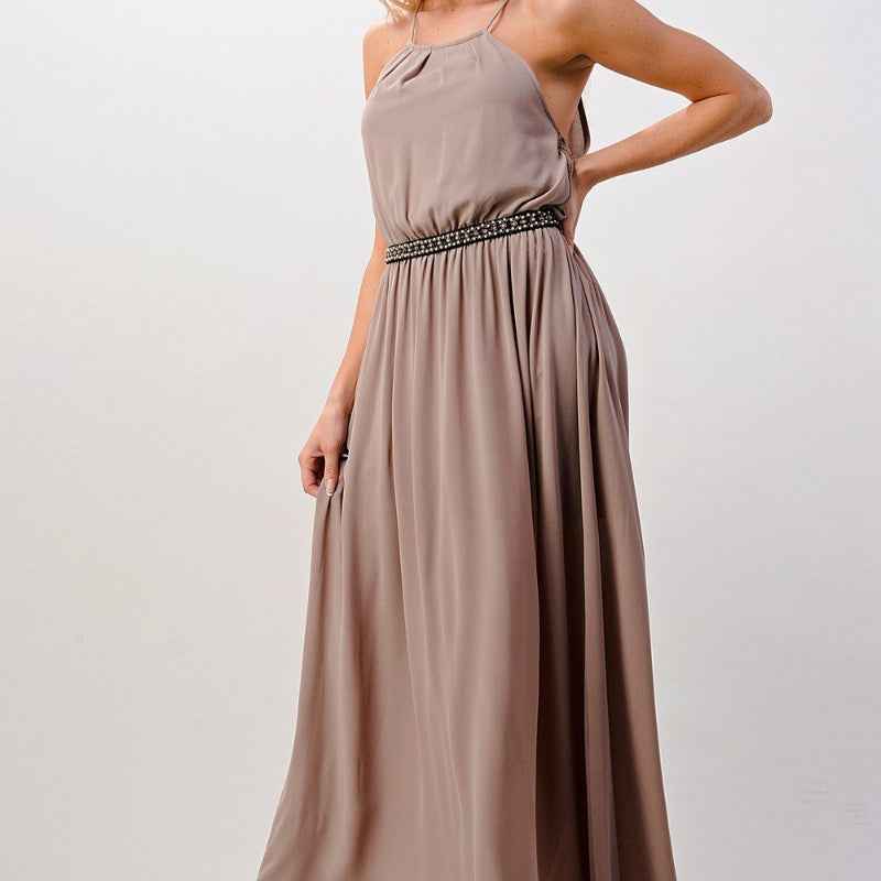 Women Sleeveless Maxi Dress Elastic Waist Elegant Flowing Style