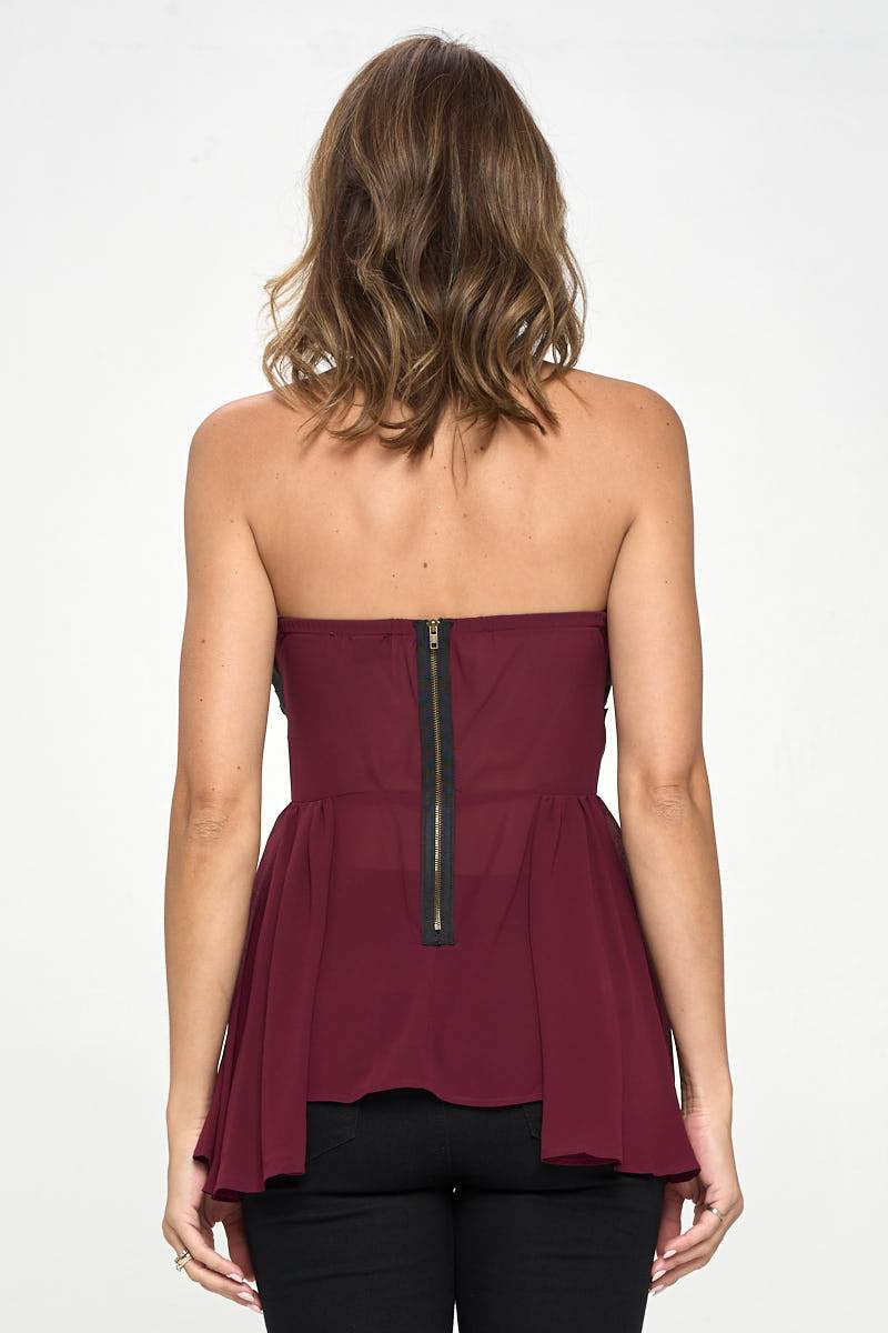 Strapless Chiffon Peplum Top