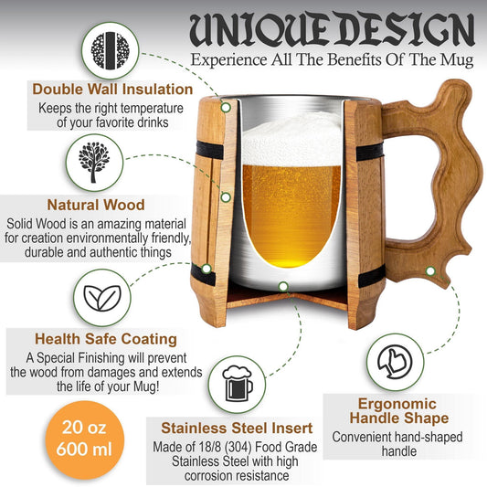 Viking Stainless Steel Beer Mugs 20oz