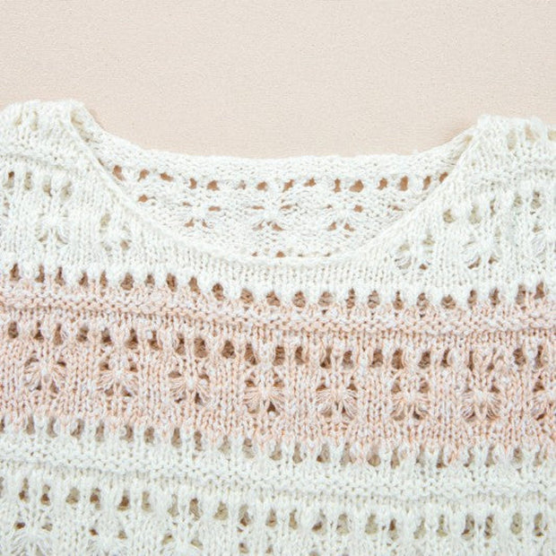 Striped Open-Knit Sweater for Women