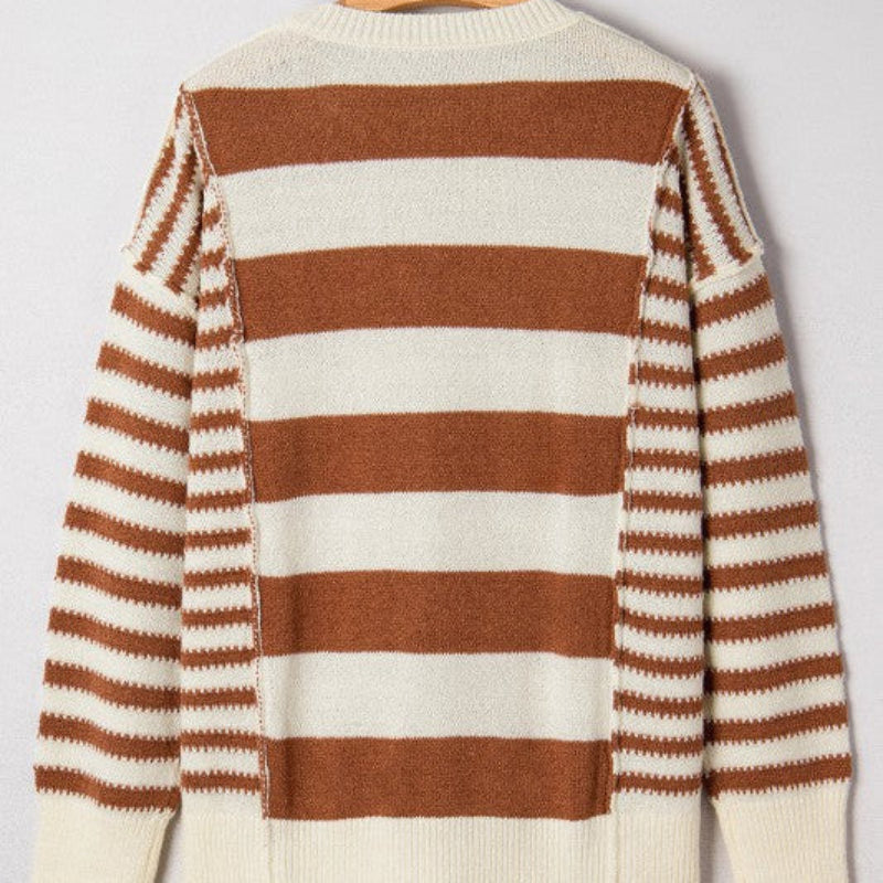 Brown & Cream Striped Knit Sweater