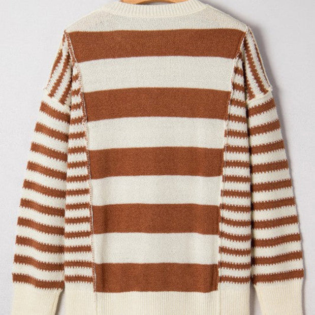 Brown & Cream Striped Knit Sweater
