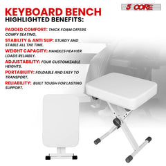 5 Core Keyboard Bench X Style Piano Stool Heavy Duty Adjustable