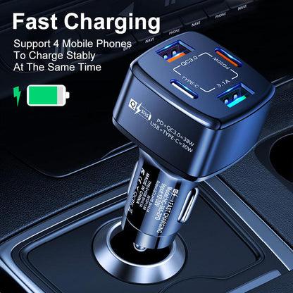 PBG 4-Port Car Charger: 2 PD & 2 USB - Fast, Universal Charging