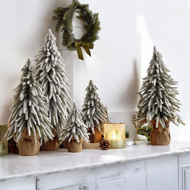 Snow Flocked Artificial Christmas Tree with Burlap Base Decorative Holiday Tree