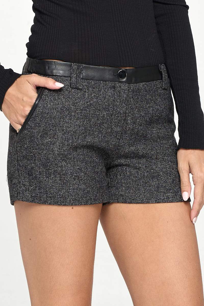 Tweed Leather Trim Shorts