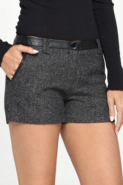 Tweed Leather Trim Shorts