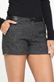 Pantalones cortos con ribete de cuero de tweed 