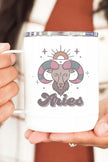 Aries coffee travel cup featuring a ram design, perfect for zodiac enthusiasts.