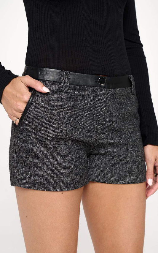 Tweed Leather Trim Shorts