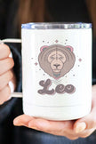 Leo coffee travel cup featuring a lion illustration and zodiac sign design, perfect for stylish drink-on-the-go.