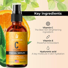 DOUBLE SIZED (2Oz) Vitamin C Serum for Face with Hyaluronic Acid and