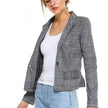 Women Grey Checkered Blazer Casual Style Jacket