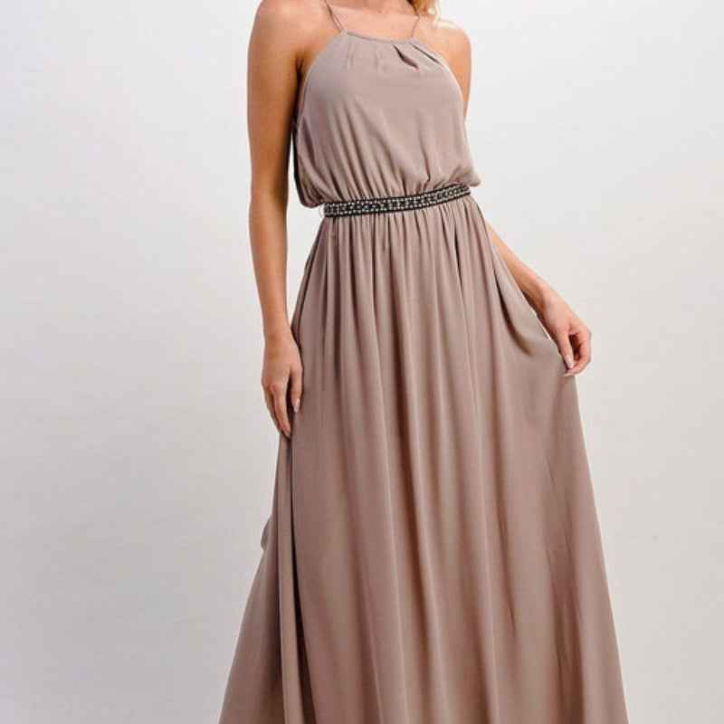 Women Sleeveless Maxi Dress Elastic Waist Elegant Flowing Style