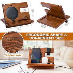 Wood Phone Docking Station Ash Key Holder Wallet Stand Watch Organizer