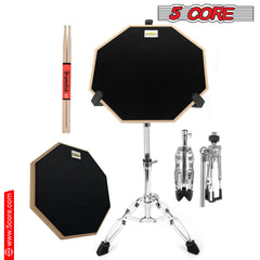 5 Core Drum Practice Pad Set 12" Adjustable Snare Drumming Stand