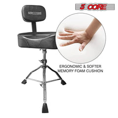 5Core Drum Throne Padded Guitar Stool Backrest Drummer Seat for Adults