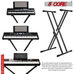 5Core Keyboard Stand Double X Style Adjustable  Piano Riser For 49 To