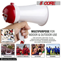 5Core Megaphone Bullhorn Speaker 15W Mini Battery Power Bull horn w