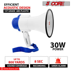 5Core Megaphone Bullhorn Speaker 30W Mini Bull Horn Battery Power