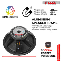 5Core 15 Inch Subwoofer Speaker 3500W Peak 8 Ohm Aluminum PA