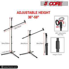 5Core Tripod Mic Stand Adjustable Heavy Duty Floor Holder Microphone