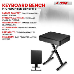 5 Core Keyboard Bench X Style Piano Stool Heavy Duty Adjustable