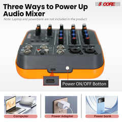 5 Core Audio Mixer 4 Channel DJ Equipment with Bluetooth USB Sound