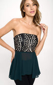 Top peplum de gasa sin tirantes 