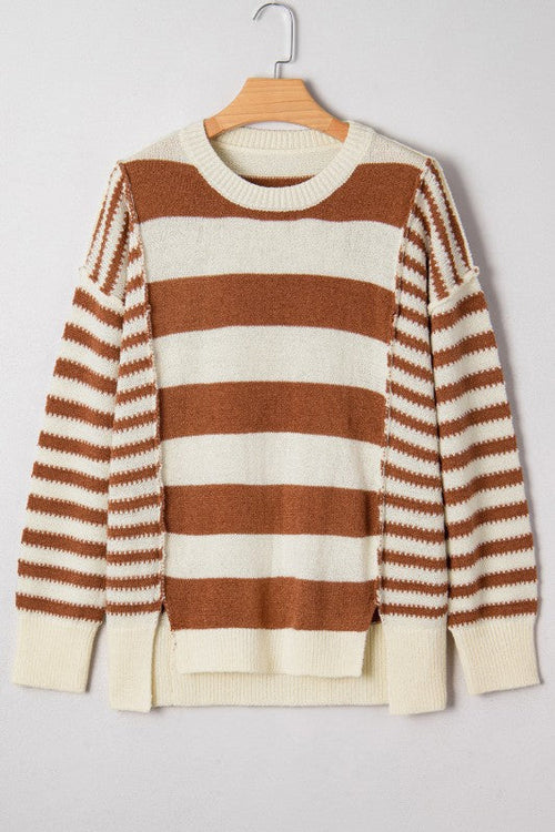 Brown & Cream Striped Knit Sweater