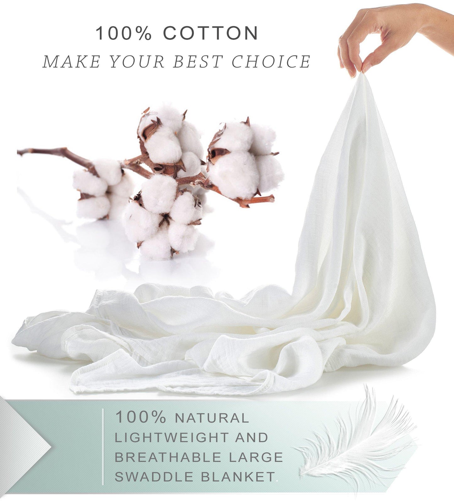 Organic Cotton Muslin Baby Swaddle – 100% White