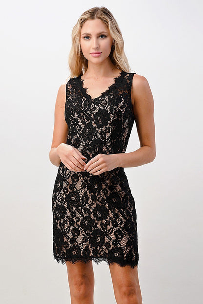Lace Overlay Sleeveless Dress