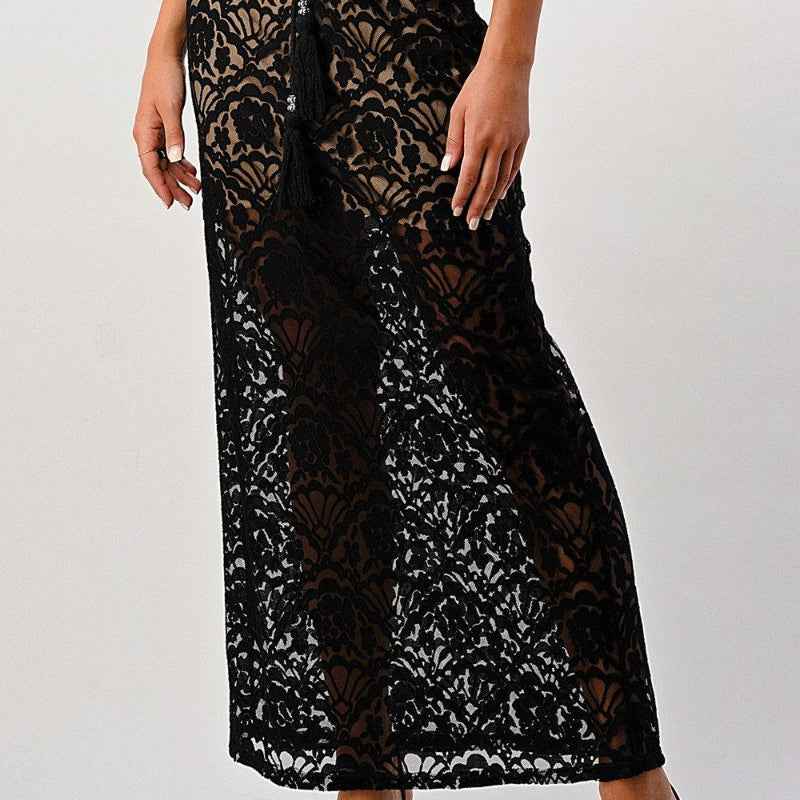 Women Lace Wide Leg Pants High Waist Elegant Style