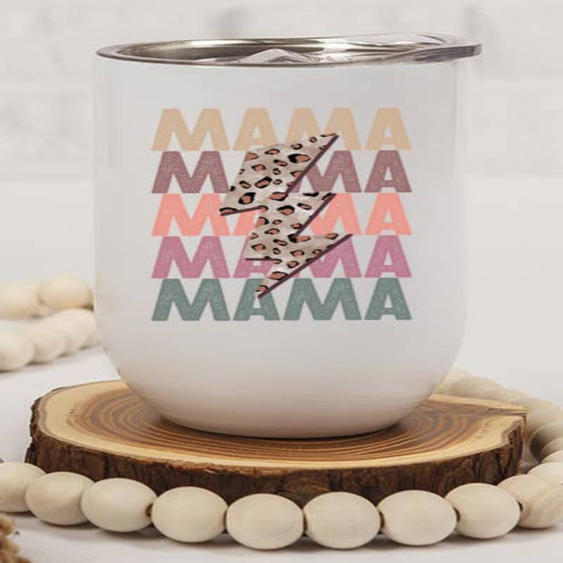 Mama Leopard Tumbler in chic leopard print and bolt design, stylish wine cup for Mother's Day gifts.