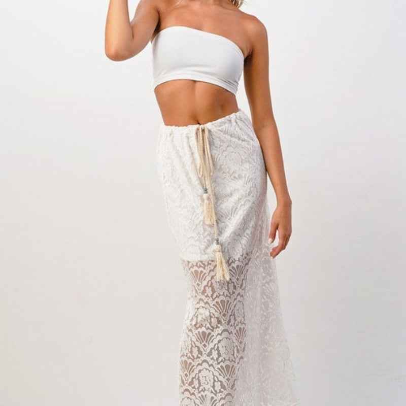 Women Lace Wide Leg Pants High Waist Elegant Style