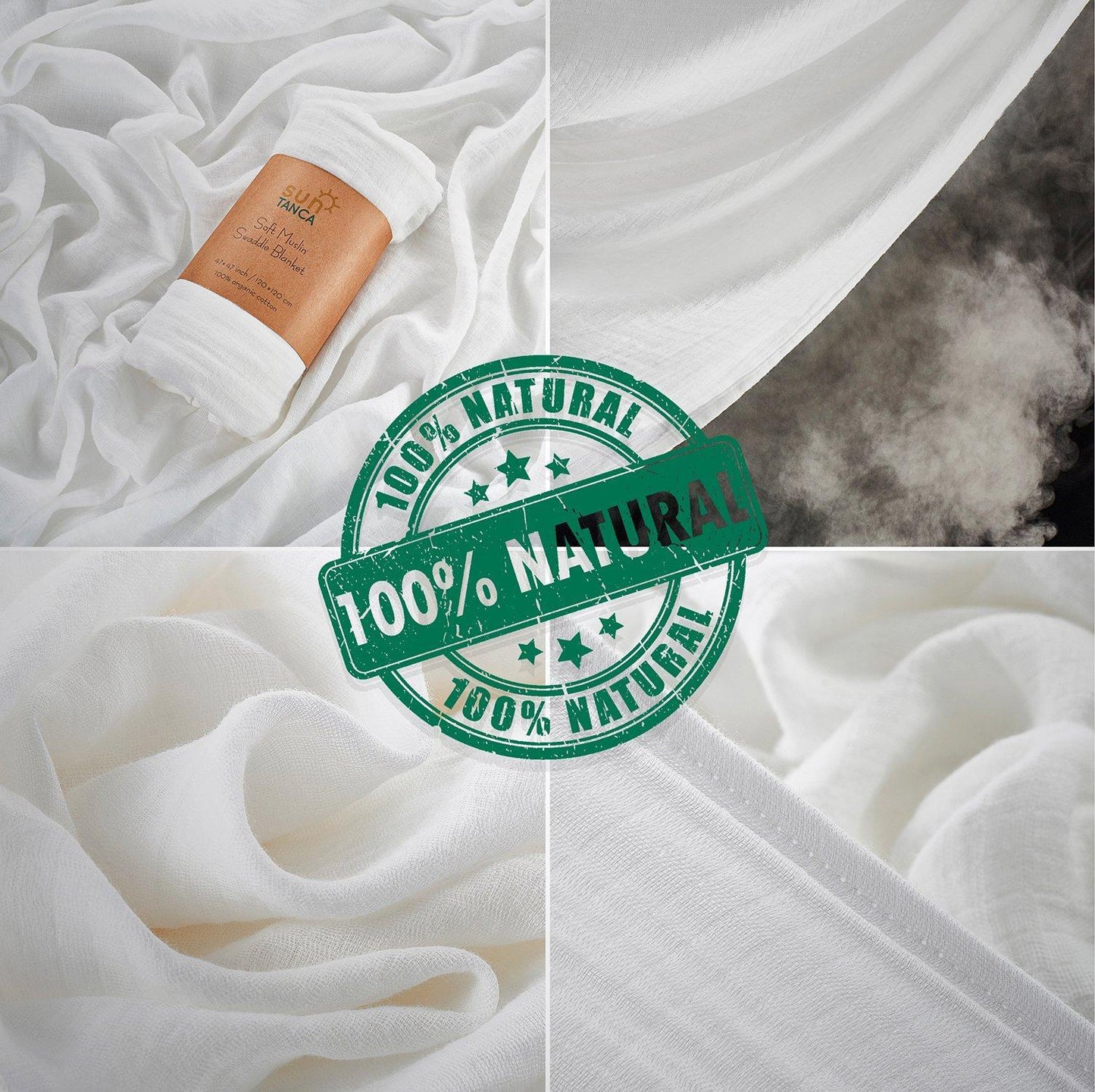 Organic Cotton Muslin Baby Swaddle – 100% White