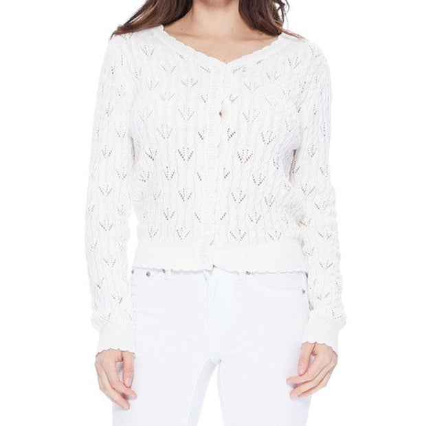 Women’s Cable Knit Button-Front Cardigan – V-Neck Long Sleeve