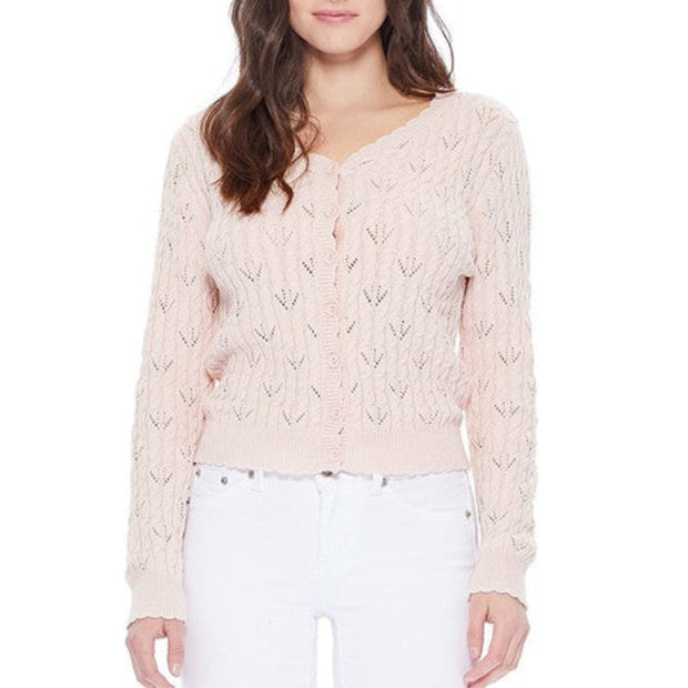 Women’s Cable Knit Button-Front Cardigan – V-Neck Long Sleeve