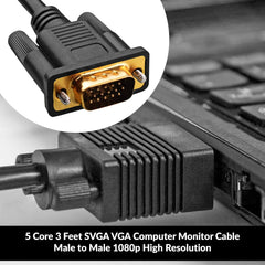 5Core VGA to VGA Cable 6Ft 15 Pin VGA Male to Male Video Transmission