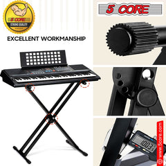 5Core Keyboard Stand Double X Style Adjustable Lift Piano Riser For 49