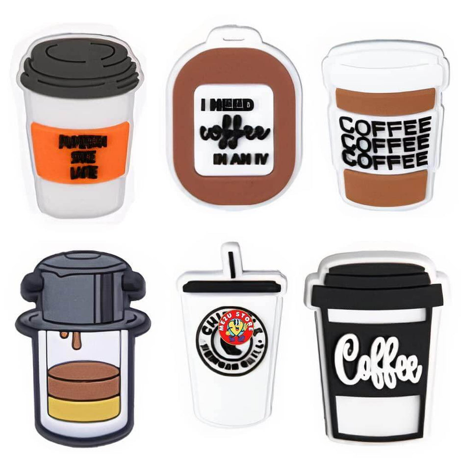 Ensemble de breloques crocodiles sur le thème du café 