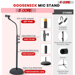 5Core Mic Stand Floor Adjustable Universal Heavy Duty Gooseneck