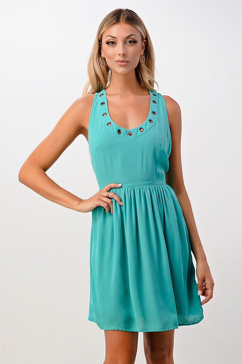 Grommet Detail A-Line Dress