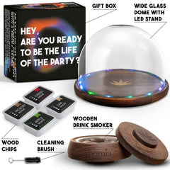 Cocktail Smoker Kit with LED Wooden Base and Glass Dome 7.8  x 4.7