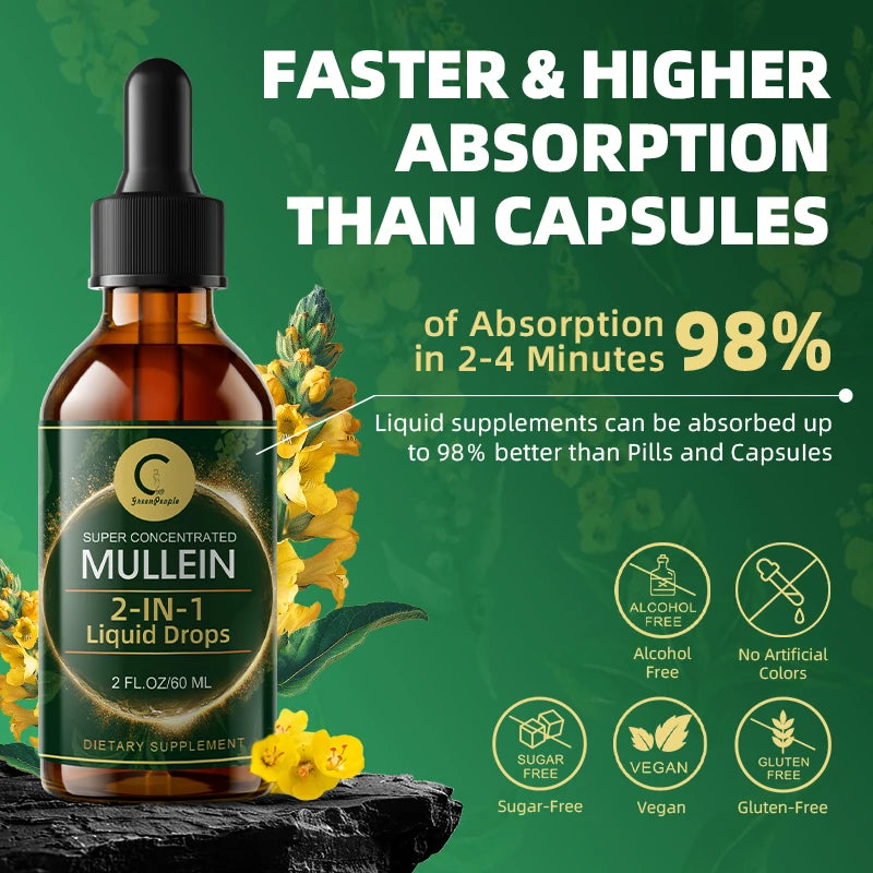 Mullein Leaf Extract Drops – Lung Cleanse, Immune Support, Detox & Respiratory Support Herbal Supplement