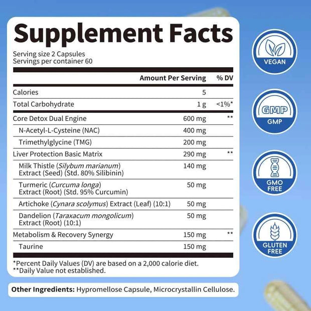 Beworths Liver Detox Pills with NAC, Milk Thistle, TMG & Taurine – Non-GMO Vegan Formula