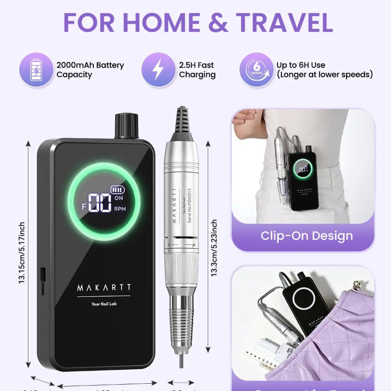 Makartt YEEYAN Cordless Nail Drill Machine with LCD Display, Low Vibration Electric Nail File for Gel Removal & Home Nail Care